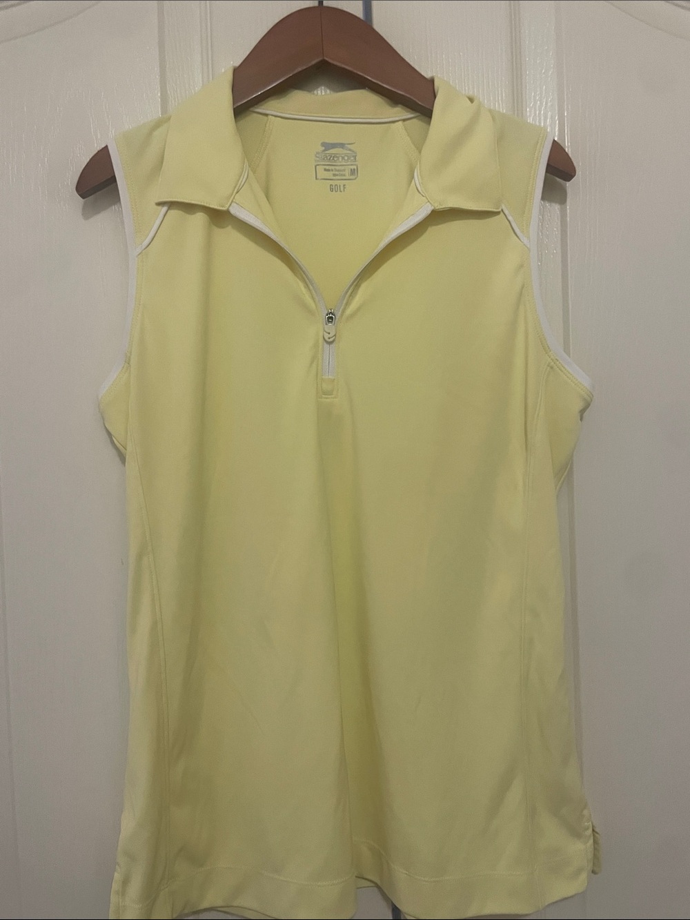 Slazenger Sleeveless Zip Golf Polo in Pale Yellow with White Trim